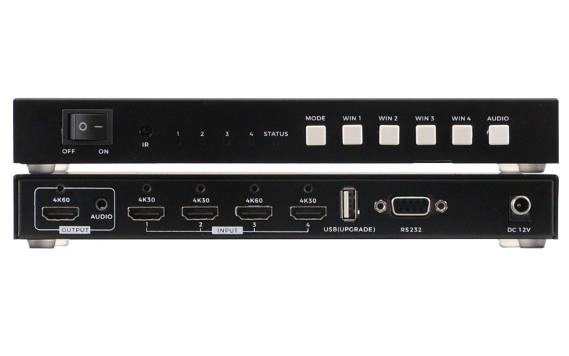 How to connect the signal source and the display to the quadview 4x1HDMI Multiviewer