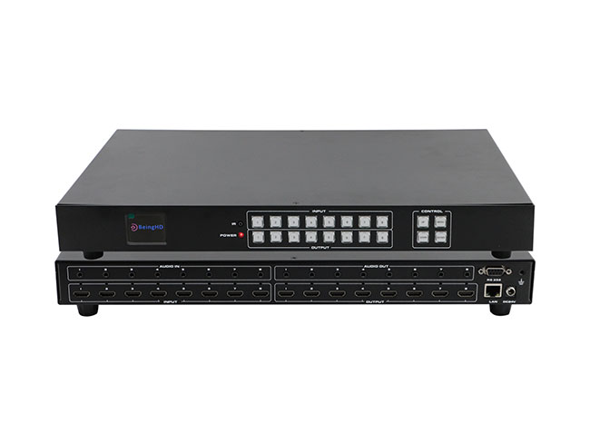 What is the RS232 communication protocol in the 8X8 HD matrix switcher