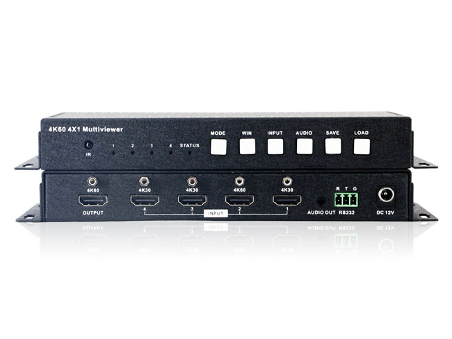 4x1 4K60 HDMI Multiviewer Quad Screen w/ PIP Audio and RS232