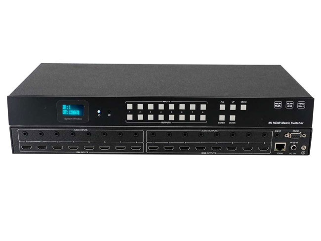 What is the RS232 communication protocol in the 8X8 HD matrix switcher