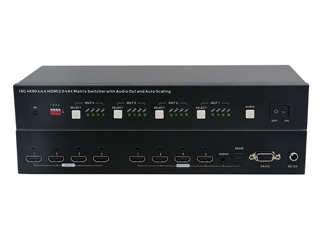 4K60 HD 4x4 Matrix Switcher with Audio IR Remote RS232 Control