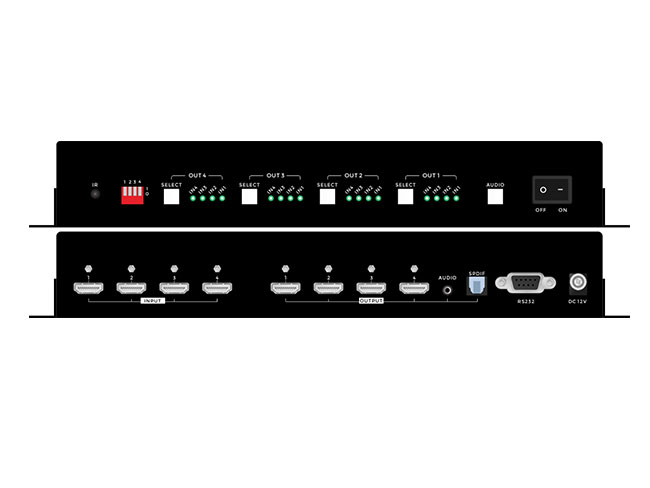 4K60 HDMI 4x4 Matrix Switcher with Audio IR Remote RS232 Control