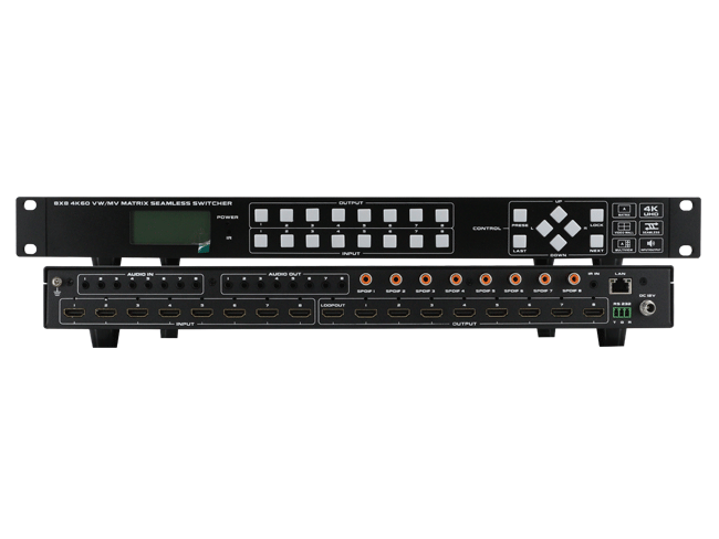 8x8 4K60 18Gbps HDMI2.0 Seamless Matrix Switcher With Video Wall